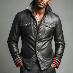 Men's Urban PU Leather Slim Fit Button Jacket MTA1206K2U