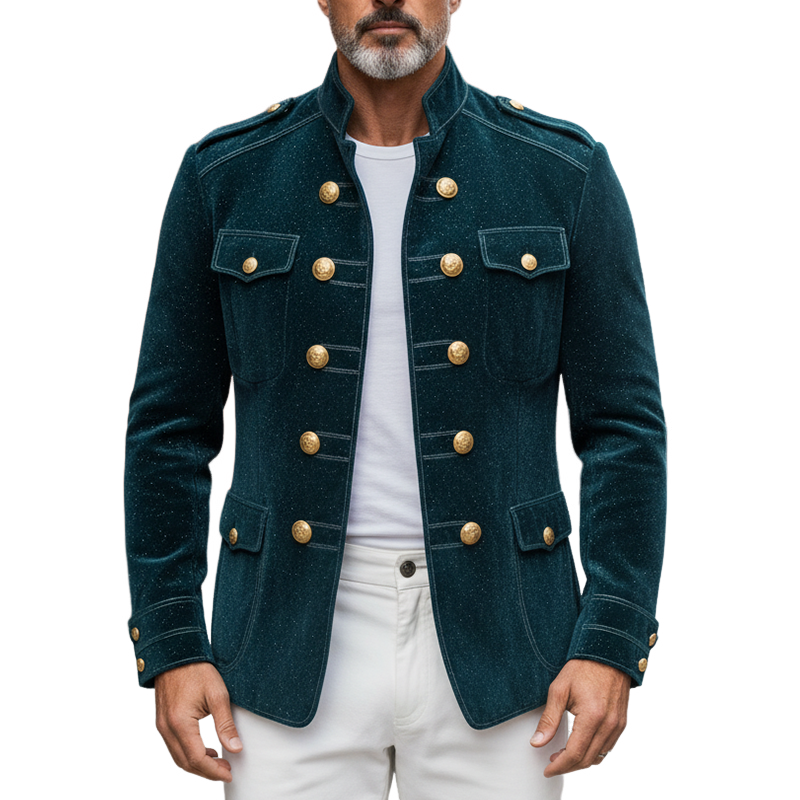 Men's Corduroy Solid Color Stand Collar Button-Trimmed Slim Fit Jacket MTA0847K4X