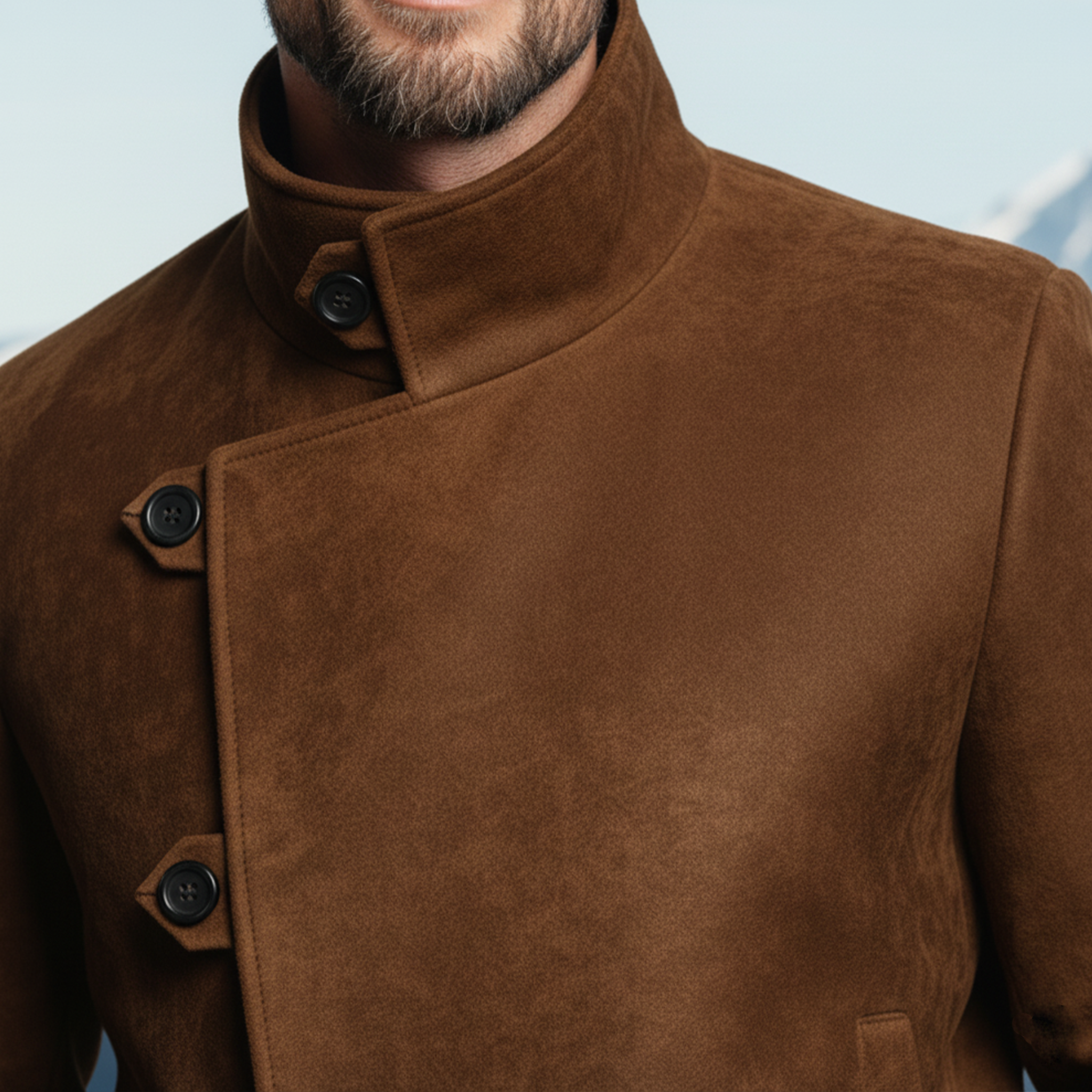 Men's Classic Retro Stand-up Collar Slanted Placket Button Faux Suede Jacket MTA0837K5K