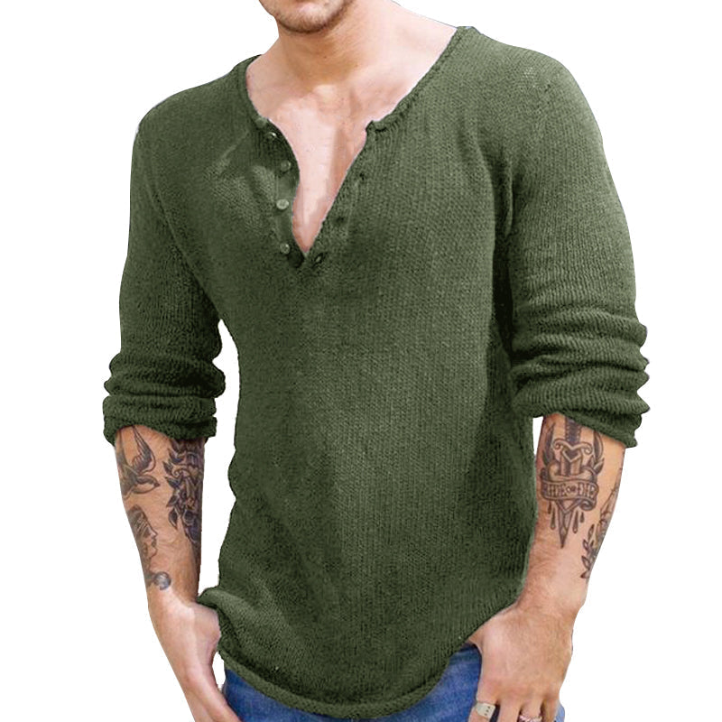 Men's Solid Color V-Neck Long-Sleeved Sweater 70257064Y