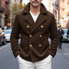 Men's Textured Lapel Double-Breasted Solid Color Retro Jacket MTA0879K1X
