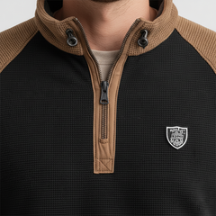 Men's Winter Retro Color Block Waffle Texture Half-Zip High Neck Sweatshirt MTA2726J6P