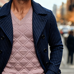 Men's Denim Striped Lapel Button-Down Slim Fit Jacket MTA1193K3X