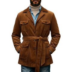 Men's Retro Solid Color Corduroy Multi-Pocket Jacket MTA0642K3X