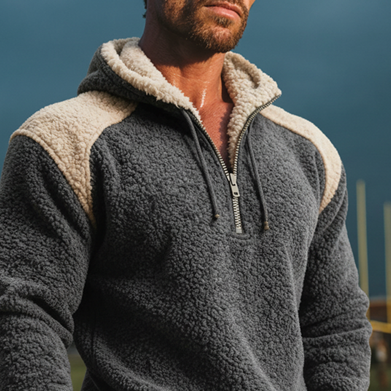 Men's Fleece Color-block Loose Hoodie MTA2292K0X