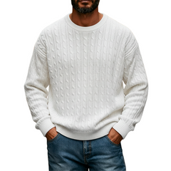Men's Retro Solid Color Cable Knit Crew Neck Long Sleeve Sweater MTA0198K3X