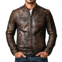 Men's Vintage Distressed Zipper PU Leather Jacket 57298921U