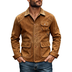 Men's Washed Cotton Lapel Multi-pocket Work Jacket MTA1115K8X