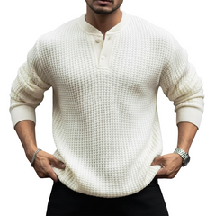 Men's Urban Solid Color Two-Button Henley Collar Knit Sweater MTA1079K0U