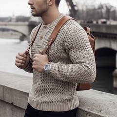 Men's Urban Two-Button Henley Collar Textured Knit Sweater MTA1450K1U