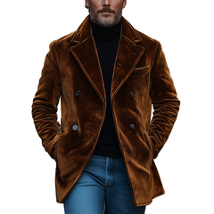 Men's Winter Retro Glossy Velvet Double-Breasted Warm Jacket MTA0442K1P