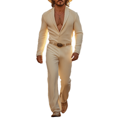 Men's Simple Ribbed Knit Long-Sleeved Jumpsuit MTA0133K3P