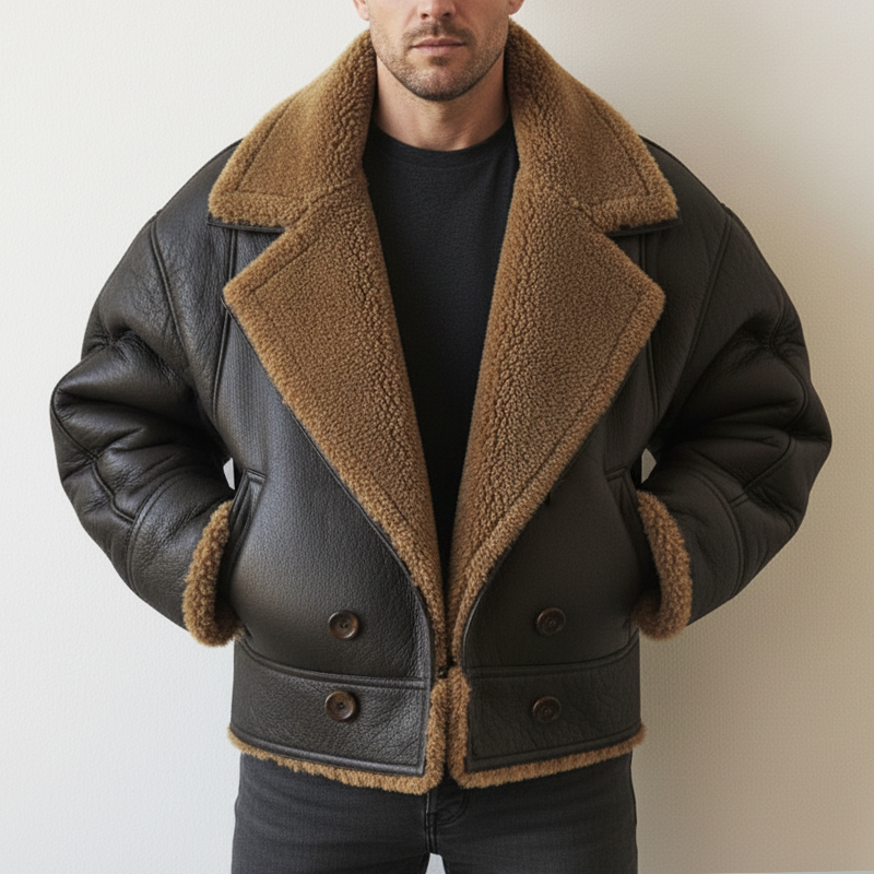 Men's Urban Warm PU Leather Faux Lambswool Lined Jacket MTA1848K5U