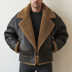 Men's Urban Warm PU Leather Faux Lambswool Lined Jacket MTA1848K5U