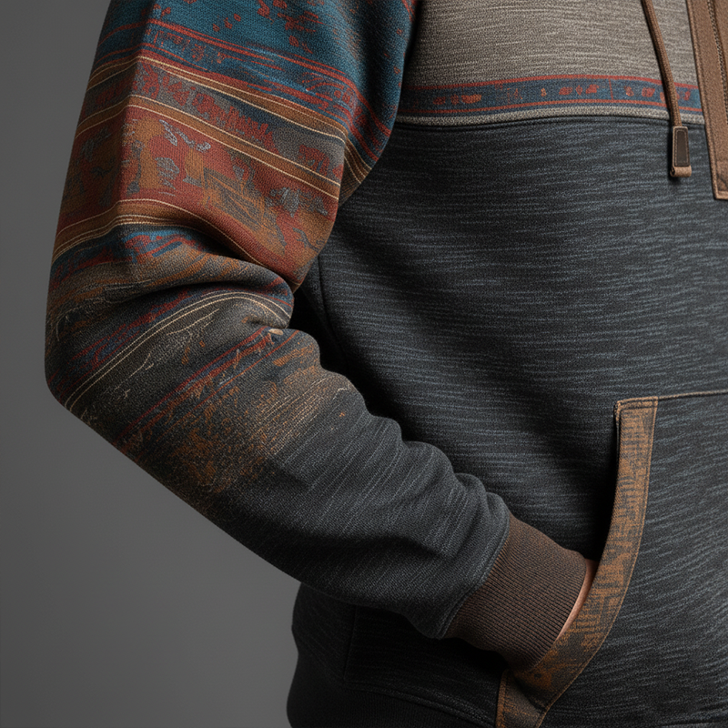 Men's Winter Vintage Polyester-Cotton Blend Printed Hooded Sweatshirt MTA2329J8P