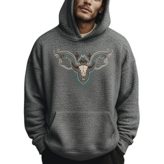 Men's Classic Casual Western Style Embroidered Air Layer Cotton Blend Hoodie MTA1145K6K