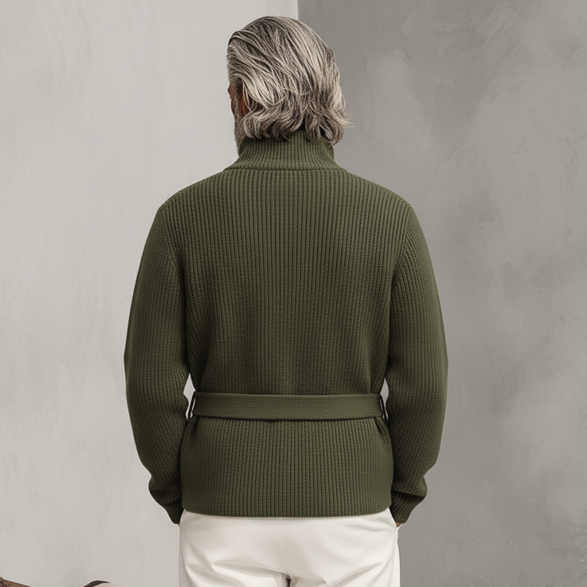 Men's Classic Casual Stand-up Collar Zip-up Knit Cardigan (belt Included) MTA0492K7K