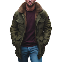 Men's Winter Retro Twill Cotton Fur Lined Mid-Length Jacket MTA1543K6P