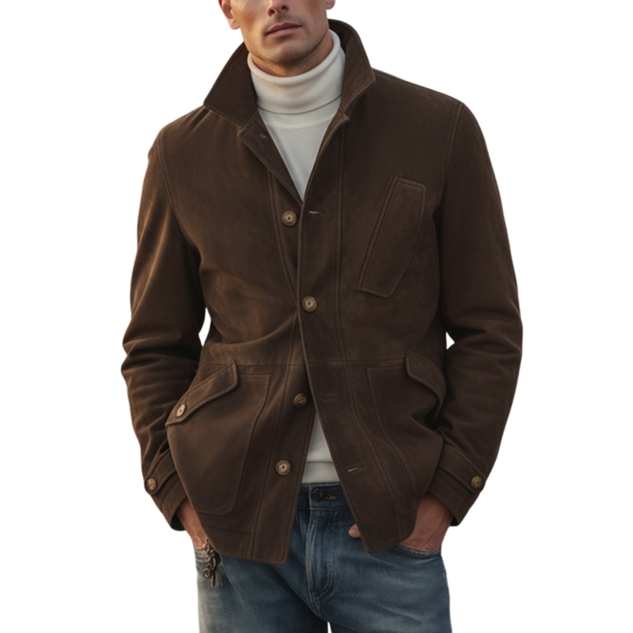 Men's Classic Retro Stand-up Collar Faux Suede Jacket MTA0132K1K