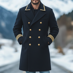 Men's Faux Wool Blend Lapel Double-Breasted Mid-Length Overcoat MTA3037K4X