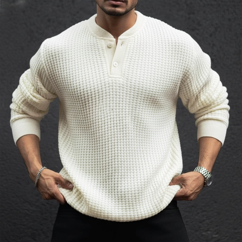 Men's Urban Solid Color Two-Button Henley Collar Knit Sweater MTA1079K0U