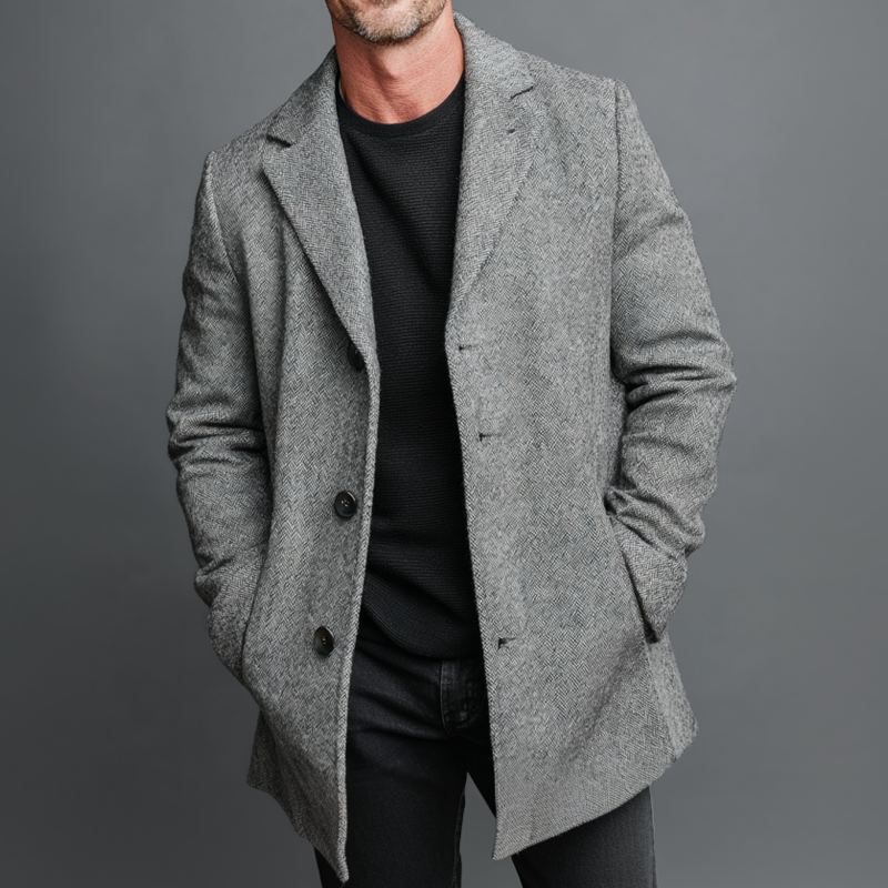 Men's Retro Faux Wool Blend Lapel Button Mid-Length Overcoat MTA3018K9X