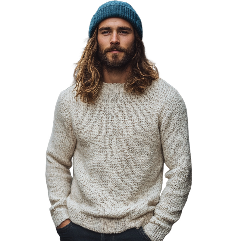 Men's Solid Color Crew Neck Pullover Knit Sweater MTA0179L2X