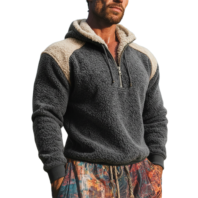 Men's Fleece Color-block Loose Hoodie MTA2292K0X