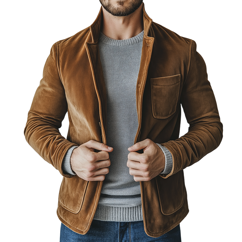 Men's Retro Casual Faux Suede Stand Collar Jacket MTA1006K1TO