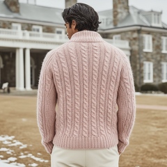 Men's Urban Cable Jacquard Three-Button Polo Collar Knit Sweater MTA2870K6U