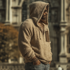 Men's Urban Warm Khaki Fleece Zipper Collar Hoodie MTA2014K8U