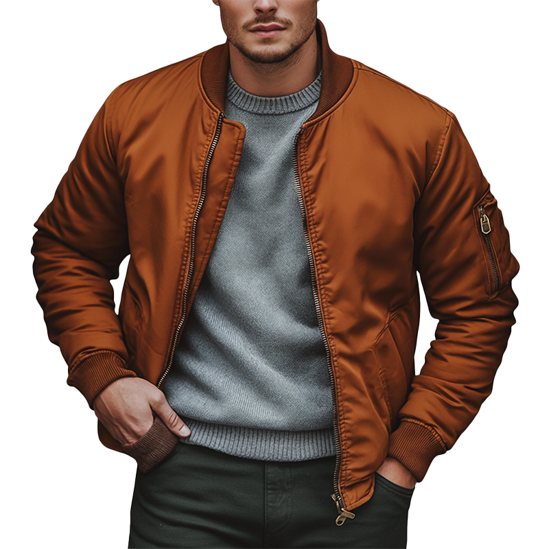 Men's Retro Polyester Blend Quilted Bomber Jacket MTA1528K7P