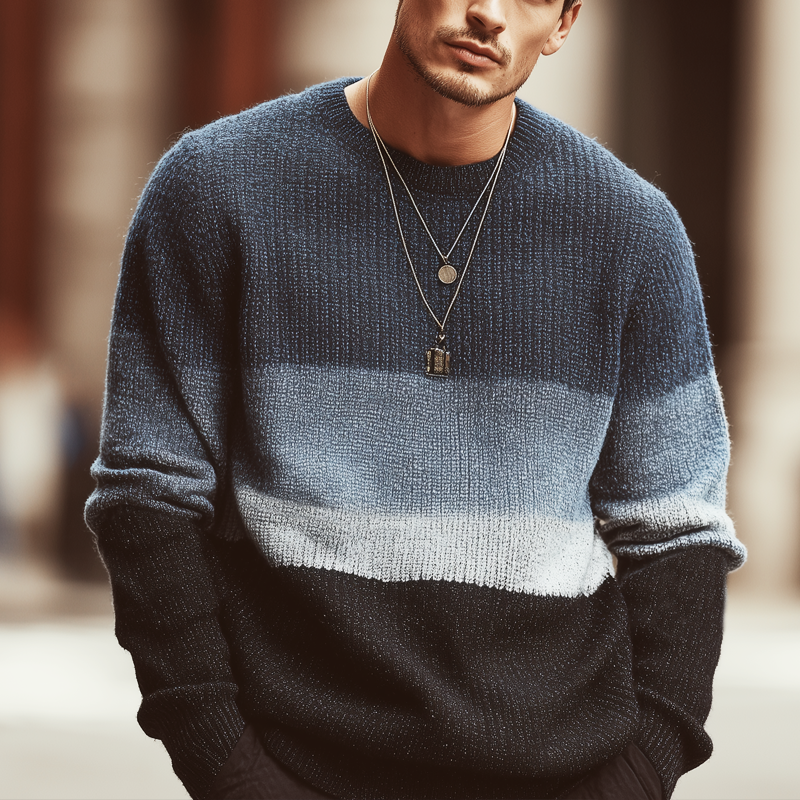 Men's Urban Style Crew Neck Color-block Casual Knitted Sweater MTA0166L5U