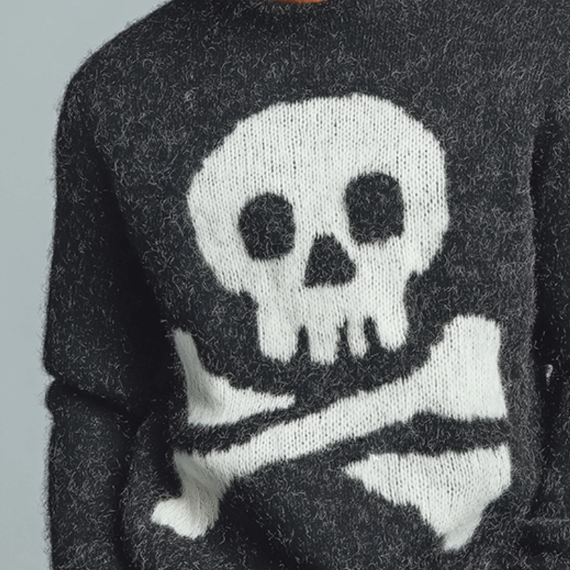 Men's Retro Casual Skull Knit Crew Neck Sweater MTA2883K4TO