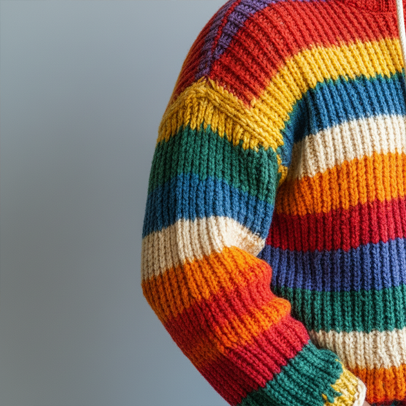 Men's Winter Retro Color-blocked Striped Cotton Hooded Sweater MTA0150K8P