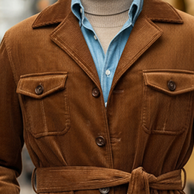 Men's Retro Solid Color Corduroy Multi-Pocket Jacket MTA0642K3X