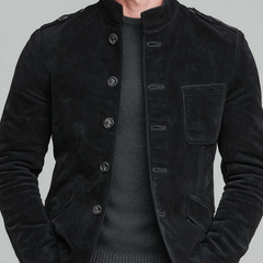 Men's Classic Retro Western Style Stand-up Collar Multi-pocket Faux Suede Jacket MTA1730K5K