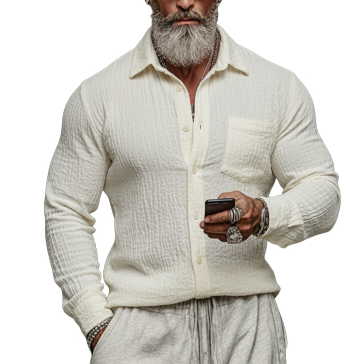 Men's Classic Casual Pleated Cotton Blend Long-Sleeve Shirt MTA1708K9K