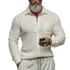 Men's Classic Casual Pleated Cotton Blend Long-Sleeve Shirt MTA1708K9K