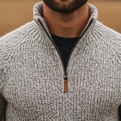 Men's Simple Retro Cotton Yarn Knit Half-Zip Slim Fit Sweater MTA1160K4P