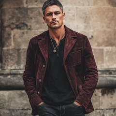 Men's Classic Dark Red Button Suede Jacket MTA0829K2U