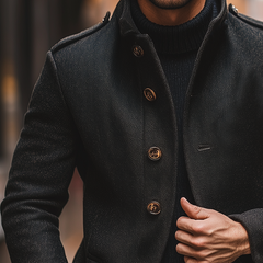 Men's Blended Stand Collar Single-breasted Slim Fit Solid Color Jacket MTA2839I6X