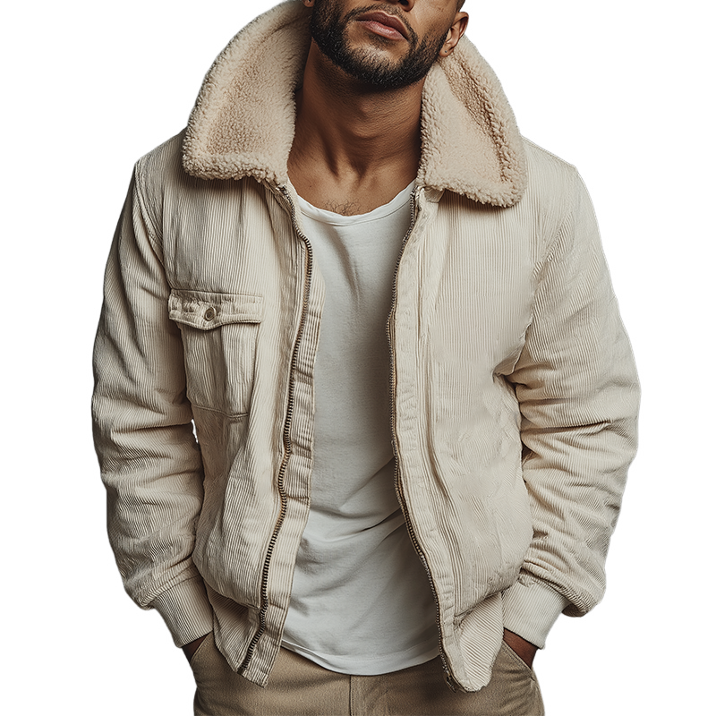 Men's Retro Casual Corduroy Fur Collar Zipper Jacket MTA3145J4TO