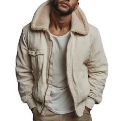 Men's Retro Casual Corduroy Fur Collar Zipper Jacket MTA3145J4TO