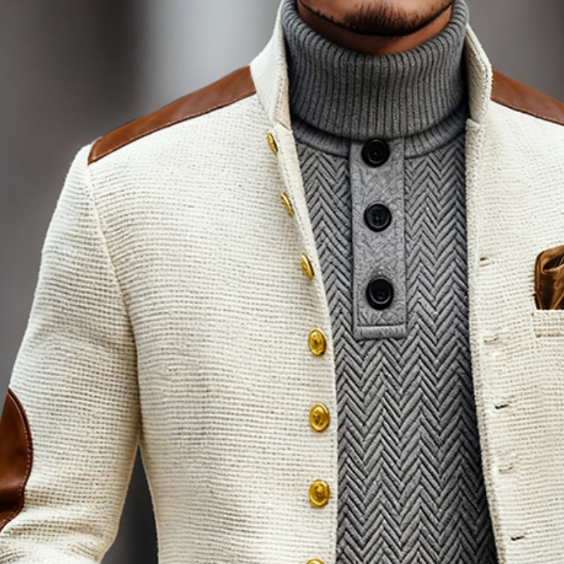 Men's Retro Casual Solid Color Tweed Patchwork PU Blazer MTA0666K1TO