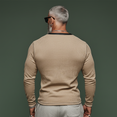 Men's Classic Casual PU Leather Henley Collar Slim Fit Faux Suede Long-Sleeve T-Shirt MTA2597K6K