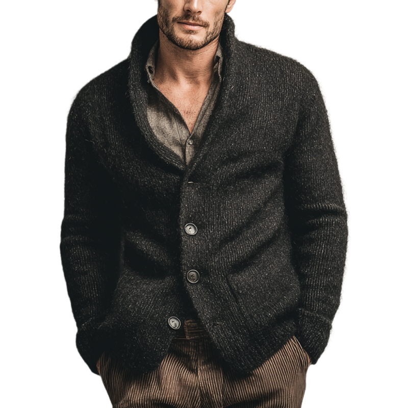 Men's Solid Color Knitted Collared Button Cardigan MTA2924K0X