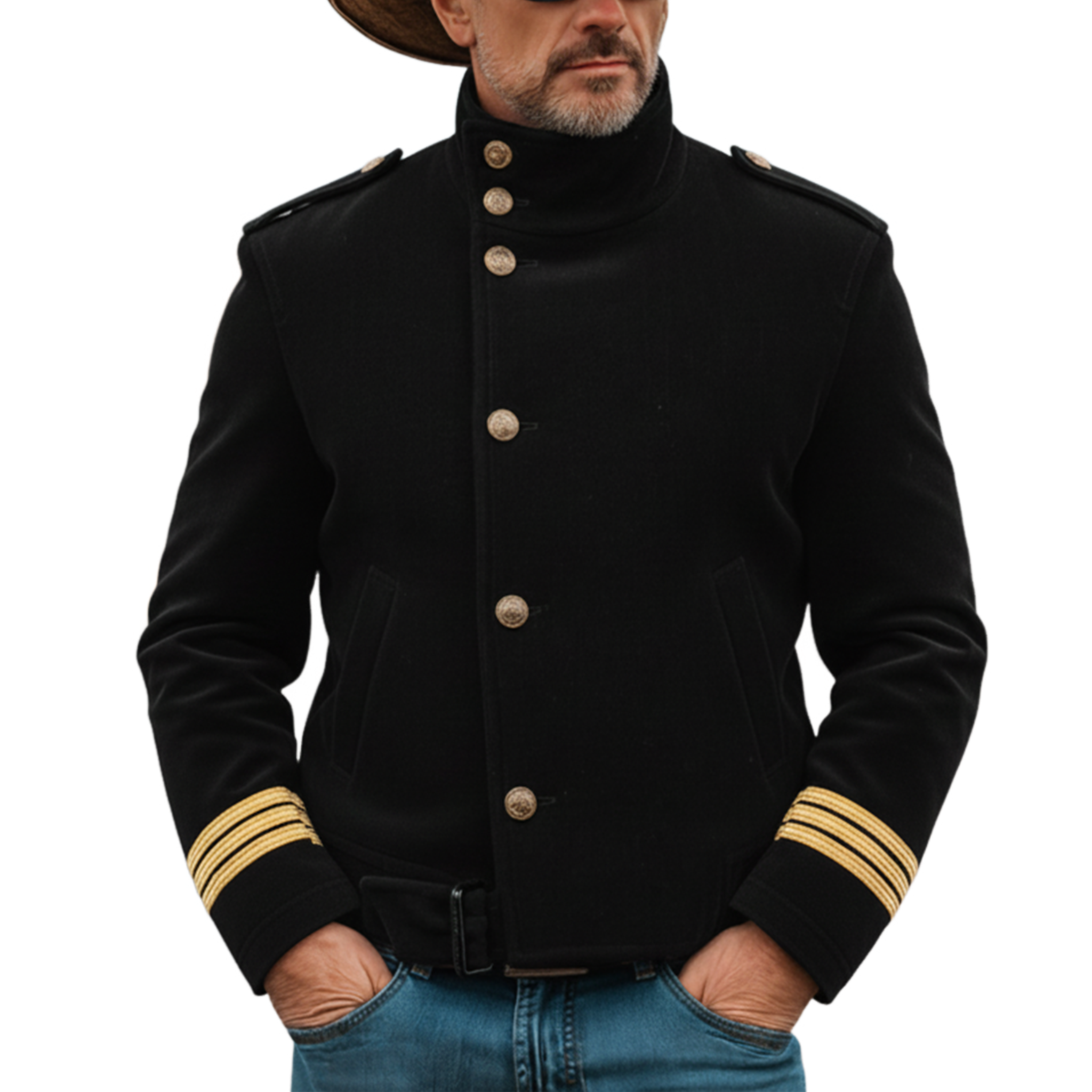 Men's Classic Retro Western Style Stand-up Collar Faux Velvet Jacket MTA0455L7K