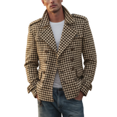 Men's Classic Retro Lapel Houndstooth Wool Double-breasted Jacket MTA1701I4K