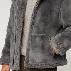 Men's Retro Western Cowboy Style Solid Color Fleece Collar Jacket MTA1591K3X